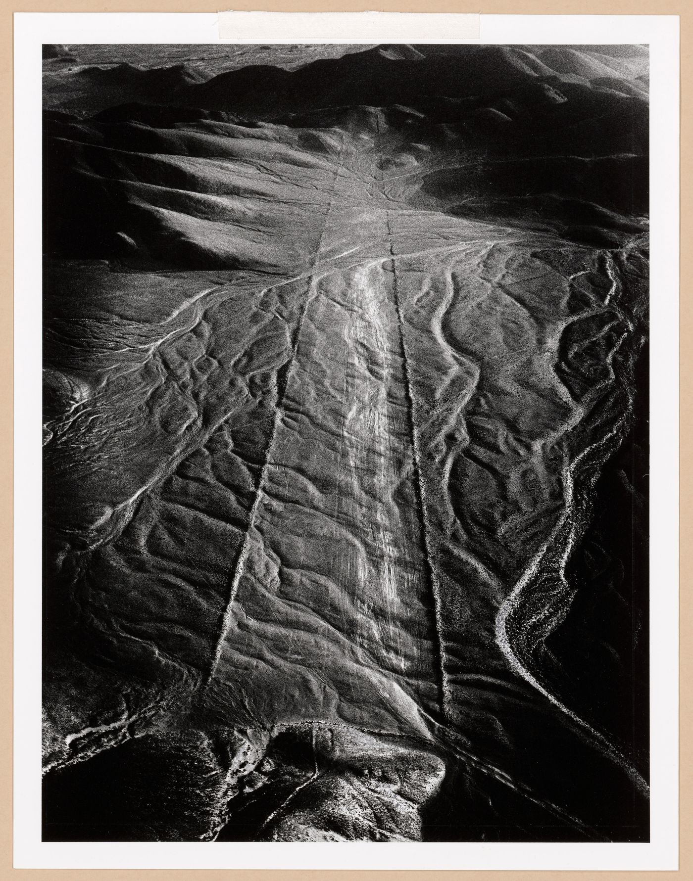 Aerial view of the ancient earthwork "Pathway to Infinity", Nazca, Peru