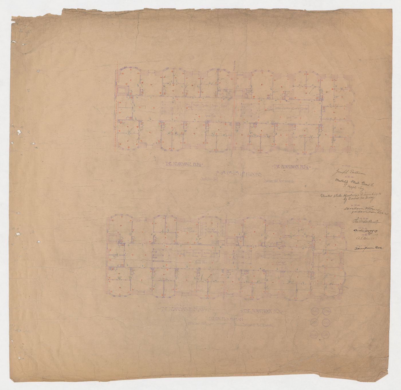 Monadnock and Kearsarge Buildings, Chicago: Plans for the fourth, sixth, tenth, twelfth and eighth floors