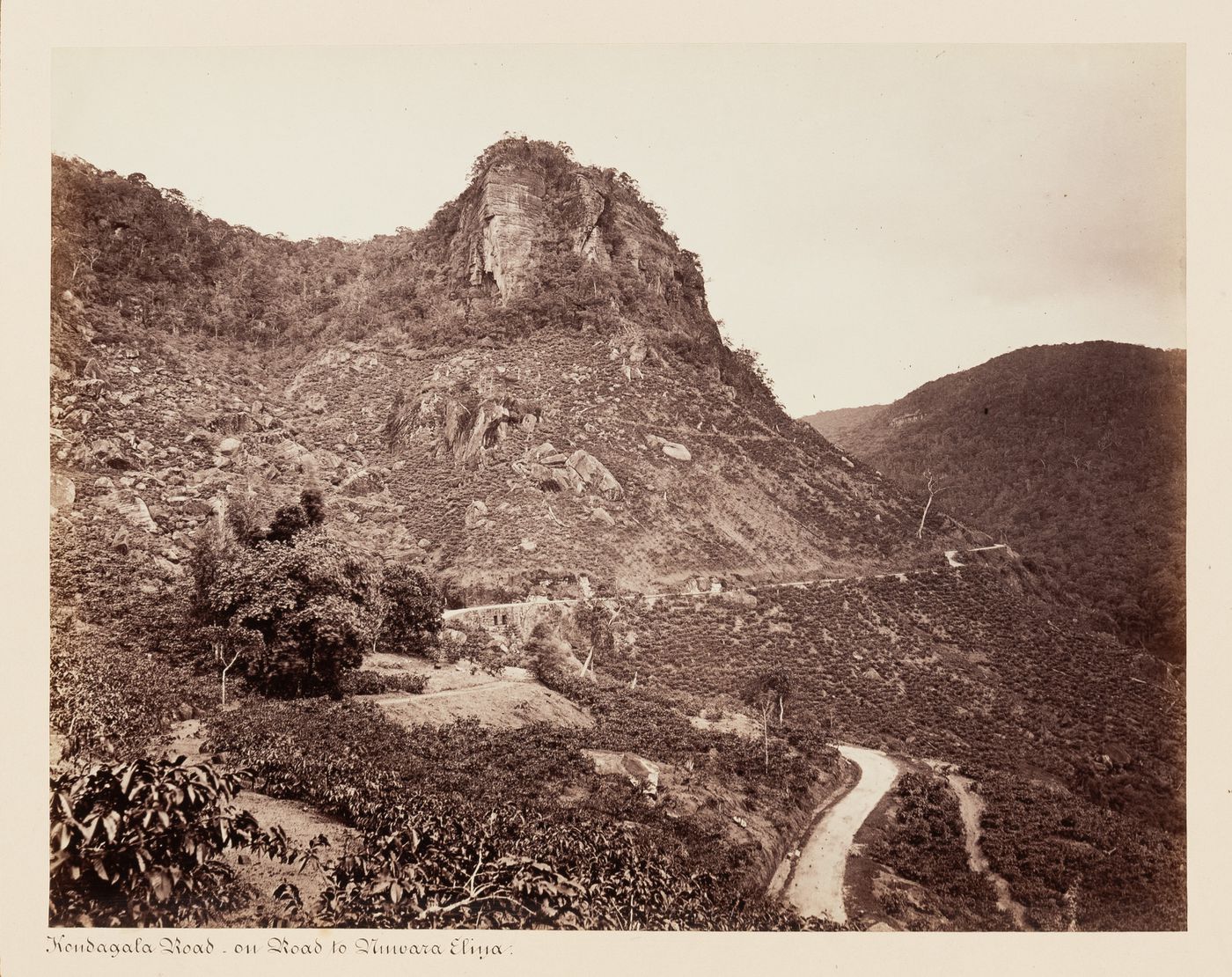 View of Kondgala Road with mountains in the background, near Nuwara Eliya, Ceylon (now Sri Lanka)