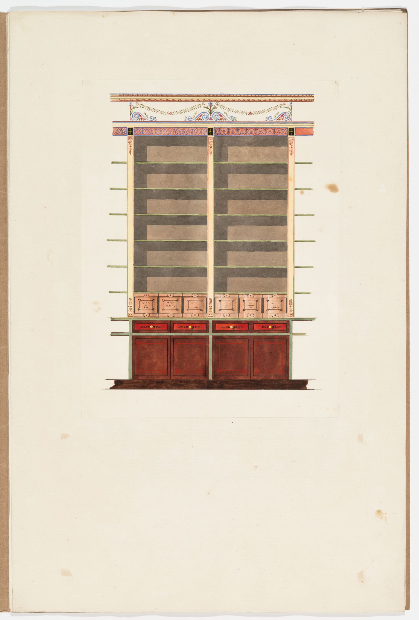 Elevation for an Empire style bookcase