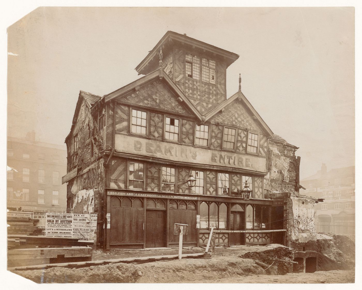 View of the Vintner's Arms, a public house, prior to its demolition in 1876, Manchester, England