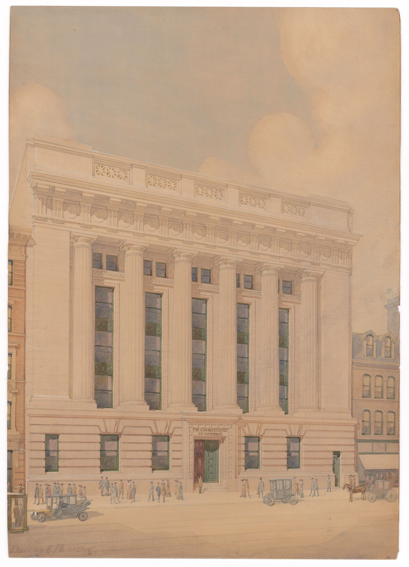 Rendered perspective for the Canadian Bank of Commerce, Winnipeg, Manitoba