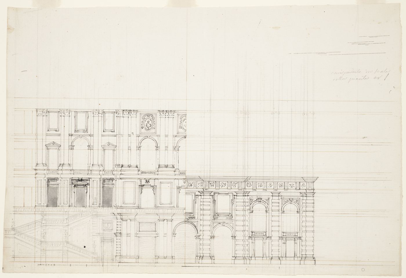 Two half elevations for Castello di Rivoli, Turin