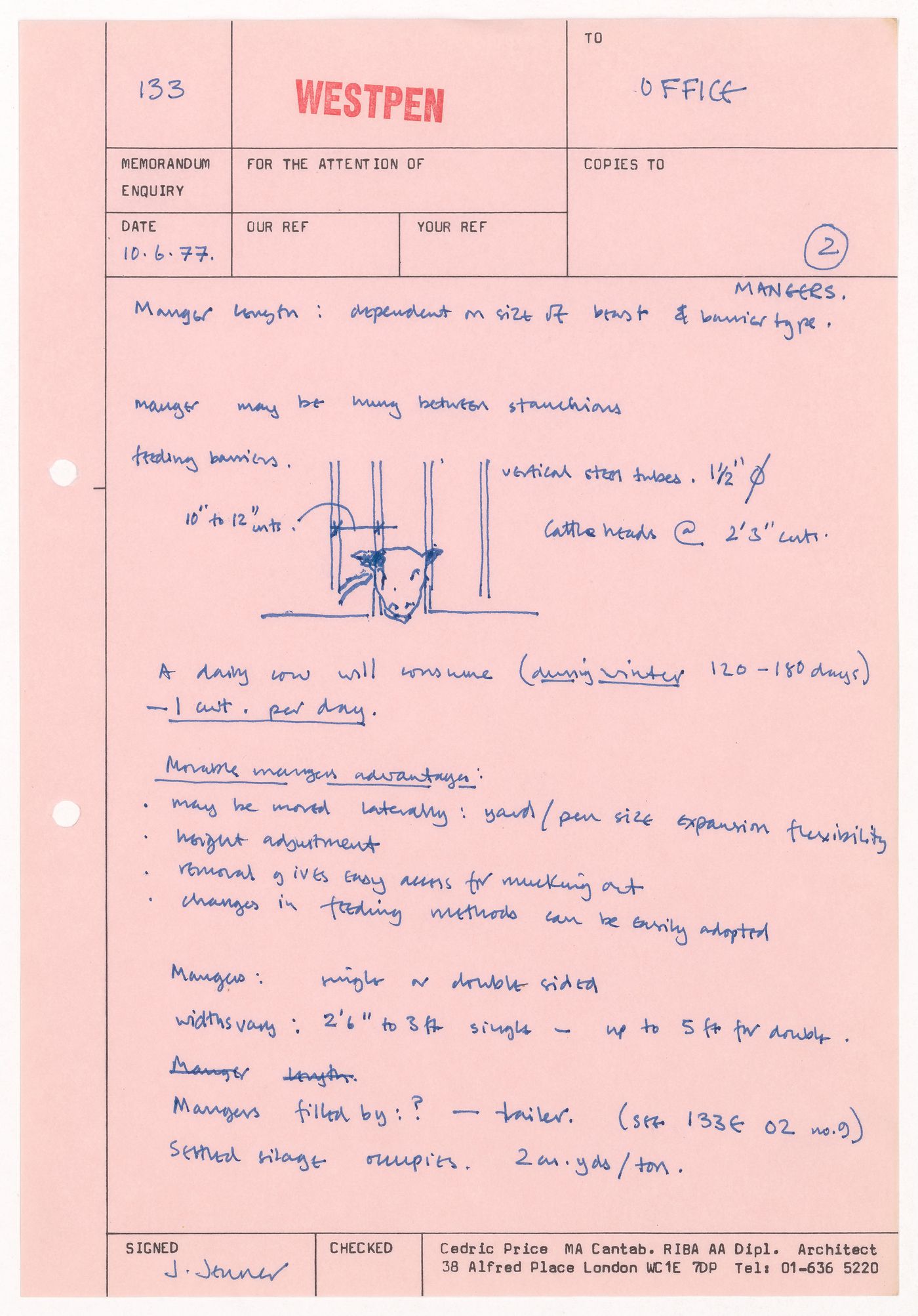 Notes and sketch for Westpen