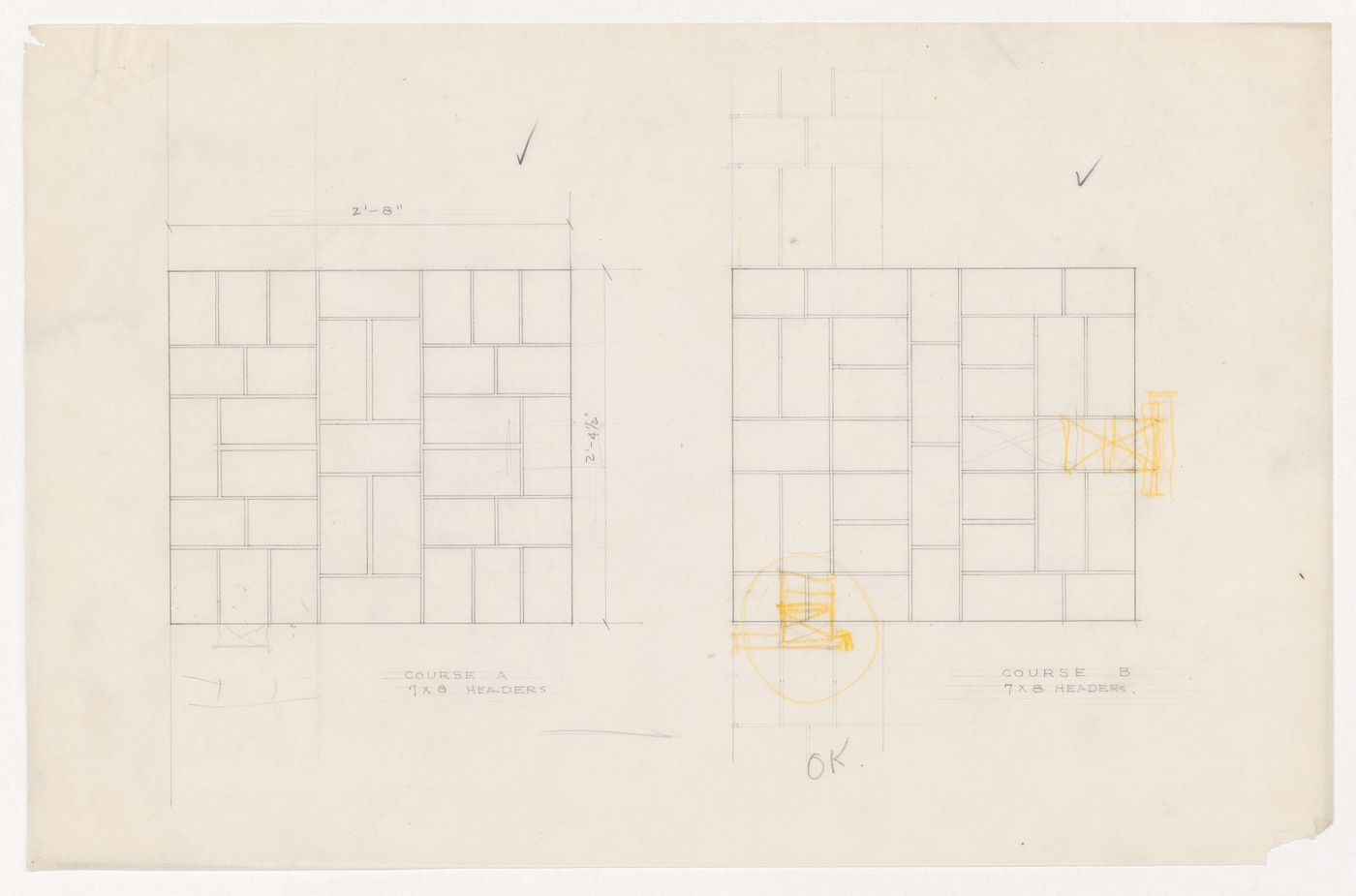 Cross sections for brick coursing for the Metallurgy Building, Illinois Institute of Technology, Chicago