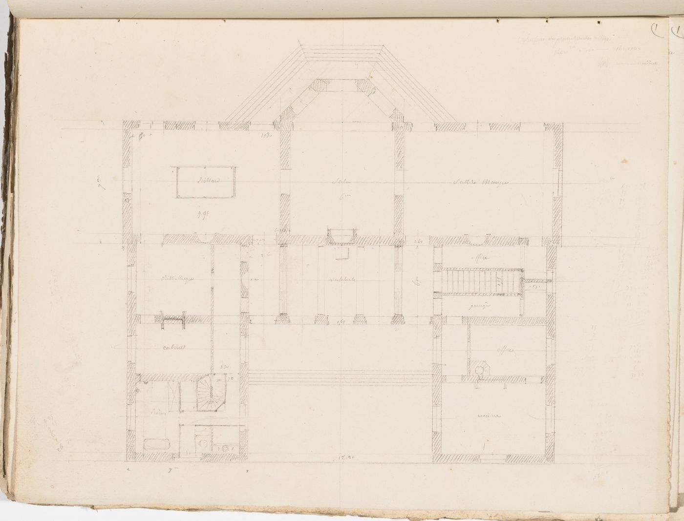 Project no. 1 for a country house for comte Treilhard: Ground floor plan
