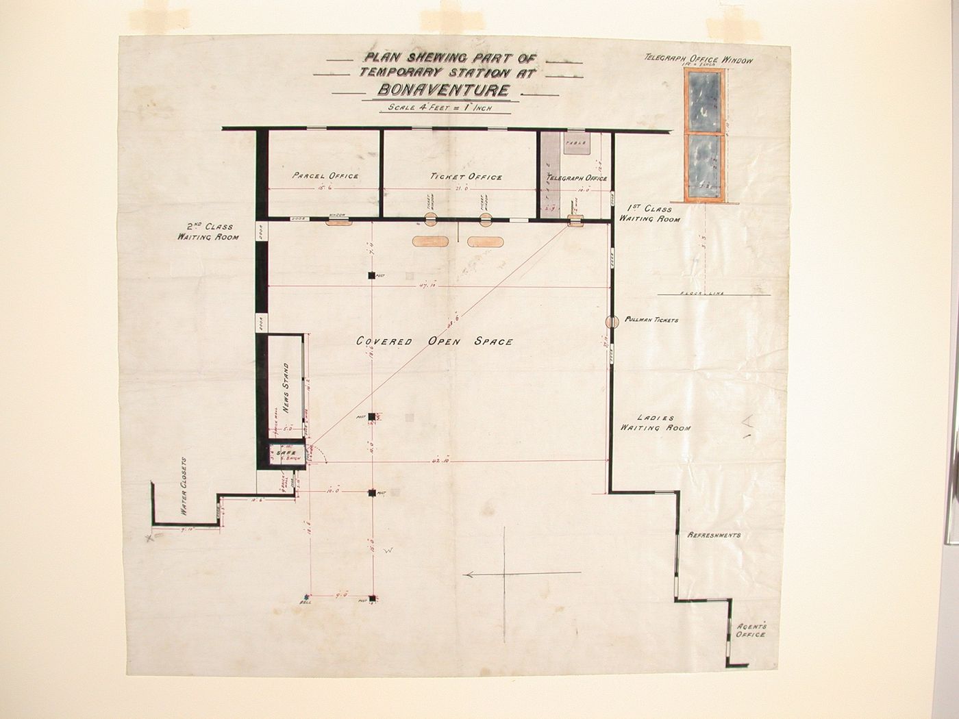 Plan showing temporary station at Bonaventure, Montréal, Québec