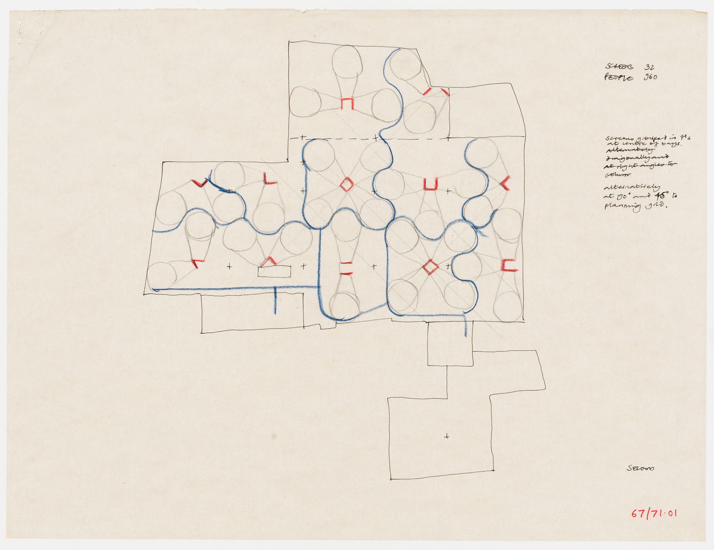 O.C.H. Feasibility Study: Diagram showing people in relation to screens and circulation