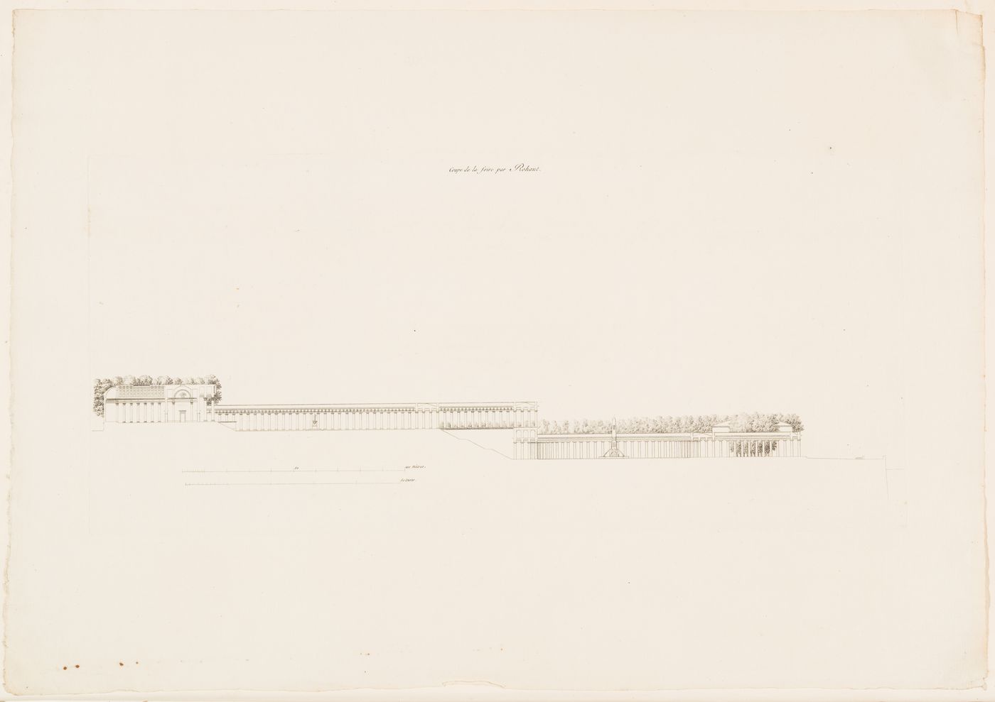 1802 Grand Prix Competition: Site plan for a public fair located on the banks of a large river; verso: 1802 Grand Prix Competition: Sectional elevation for a public fair located on the banks of a large river