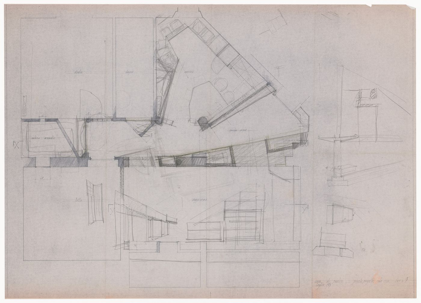 Plan, perspective and section for Casa De Paolini, Milan, Italy