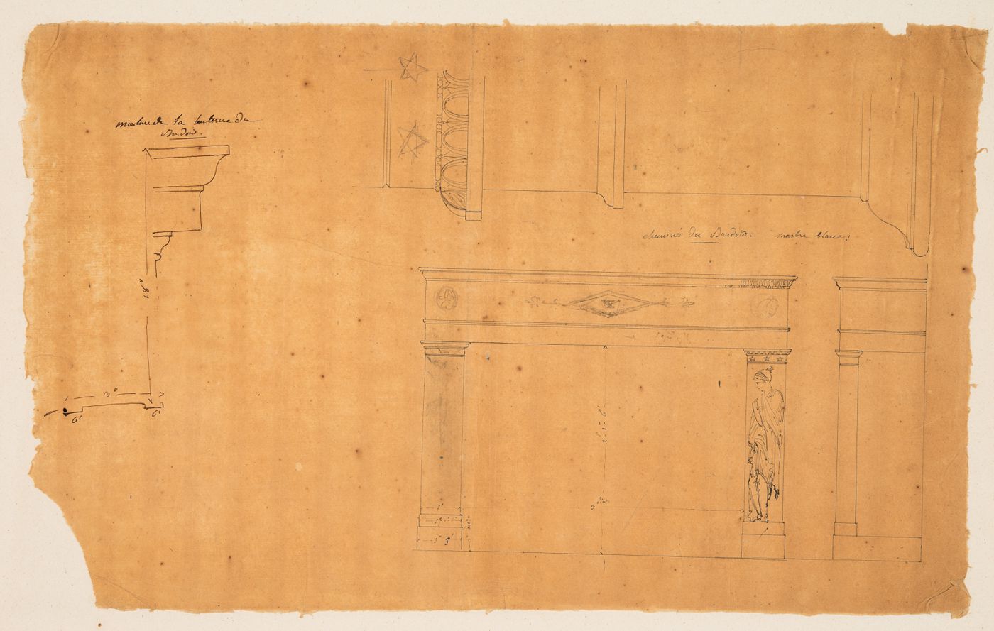 Project for renovations for a house for M. le Dhuy: Elevations and details for a mantel for the boudoir