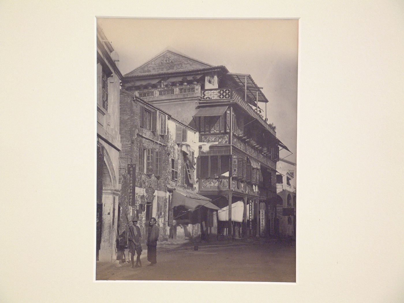 View of the principal and lateral façades of a hotel for Chinese, Hong Kong (now Hong Kong, China)