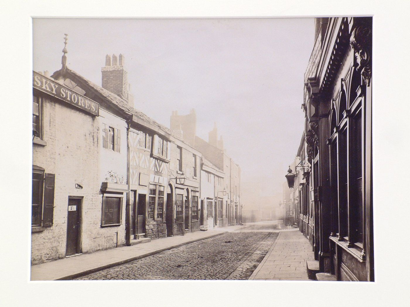 View of houses on both sides of Long Millgate, Manchester, England