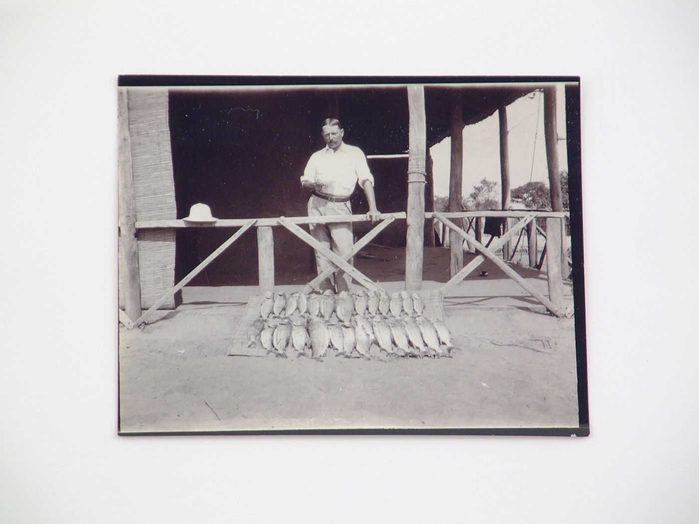 View of a man standing with a bunch of fish, near Zambezi River