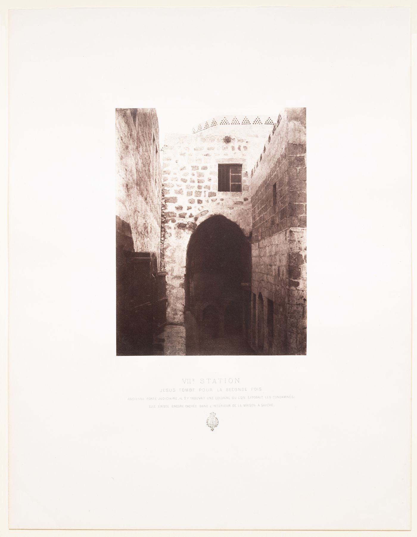 View of the Seventh Station of the Cross where Jesus fell for the second time, with the Gate of Judgement in the background, Jerusalem, Ottoman Empire (now in Israel)