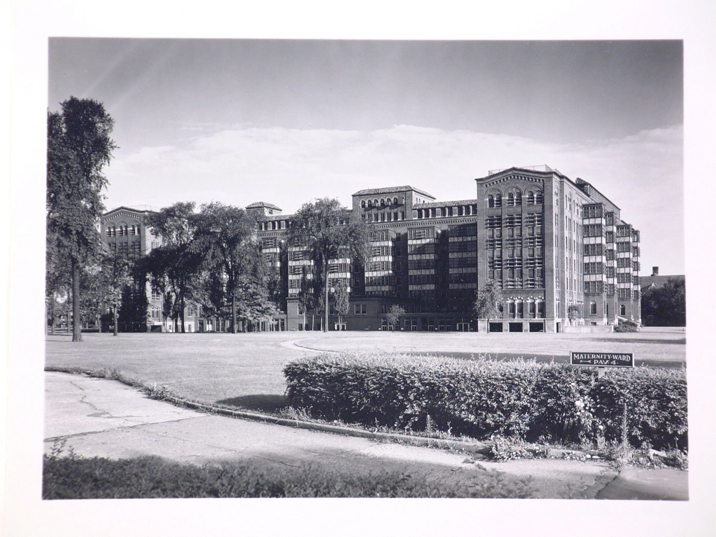 View of the lateral [?] façade of the Tuberculosis Building, Herman Kiefer Hospital, Detroit, Michigan
