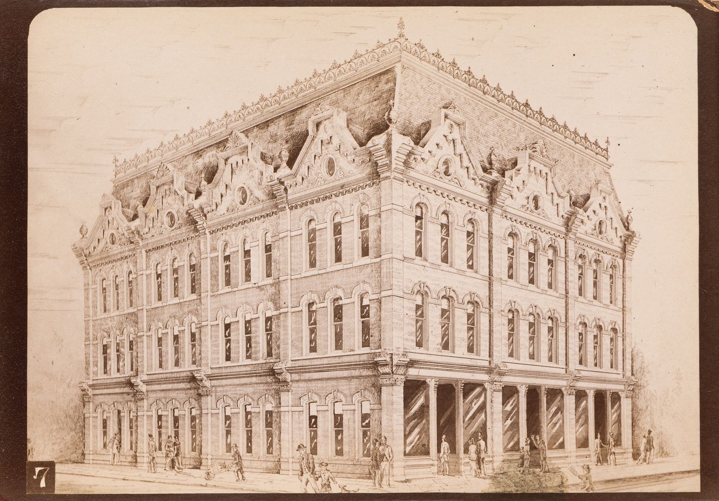 Photograph of a rendering of or for the principal and lateral façades of Bathgate Block, 242-246 Princess Street, Winnipeg, Manitoba, Canada