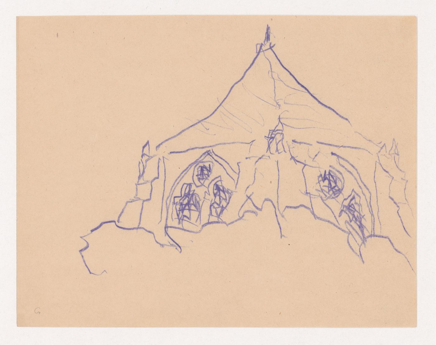 Print of a conceptual sketch for a chapel