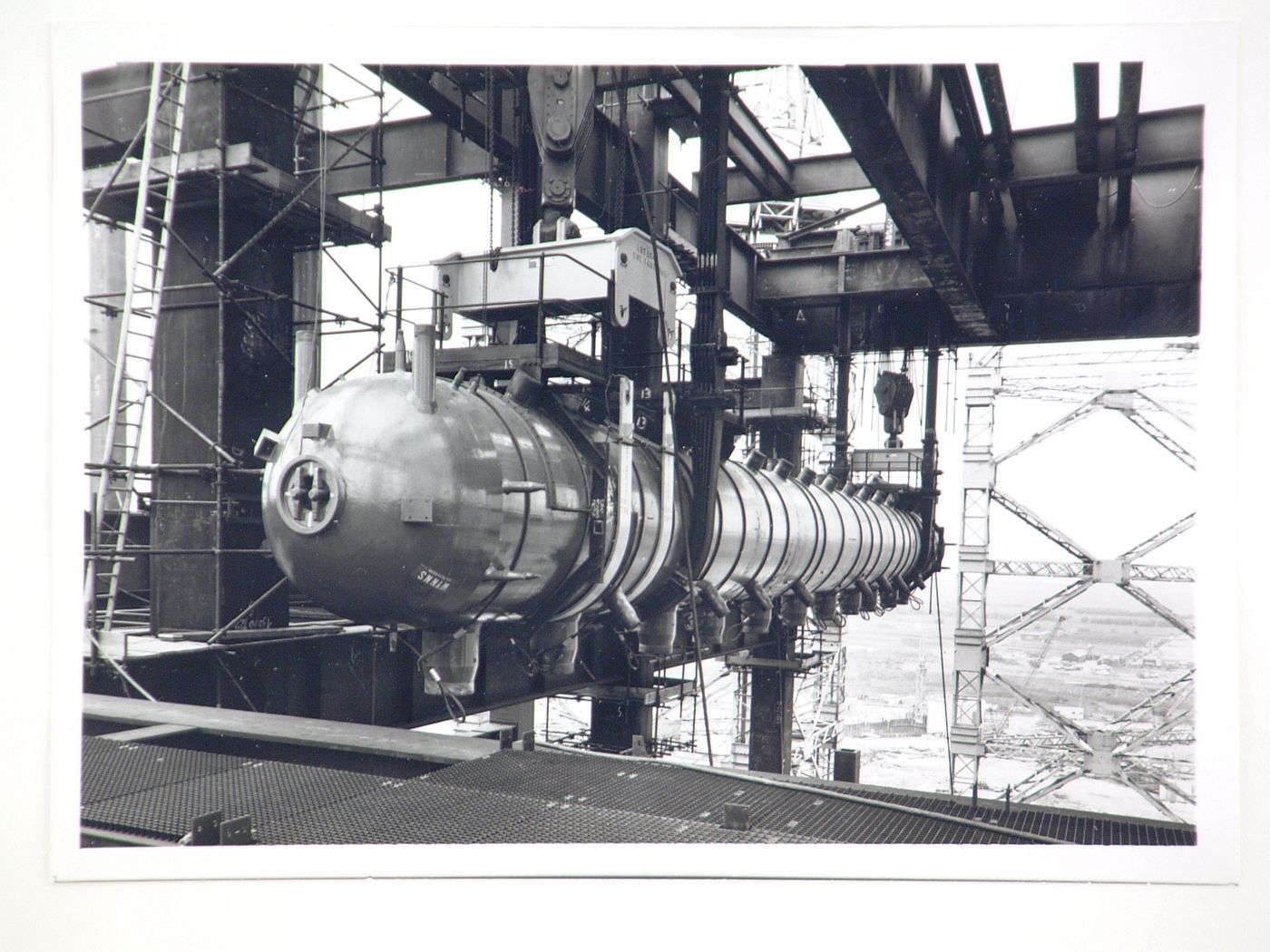 View of construction of steel structure for power station, United Kingdom