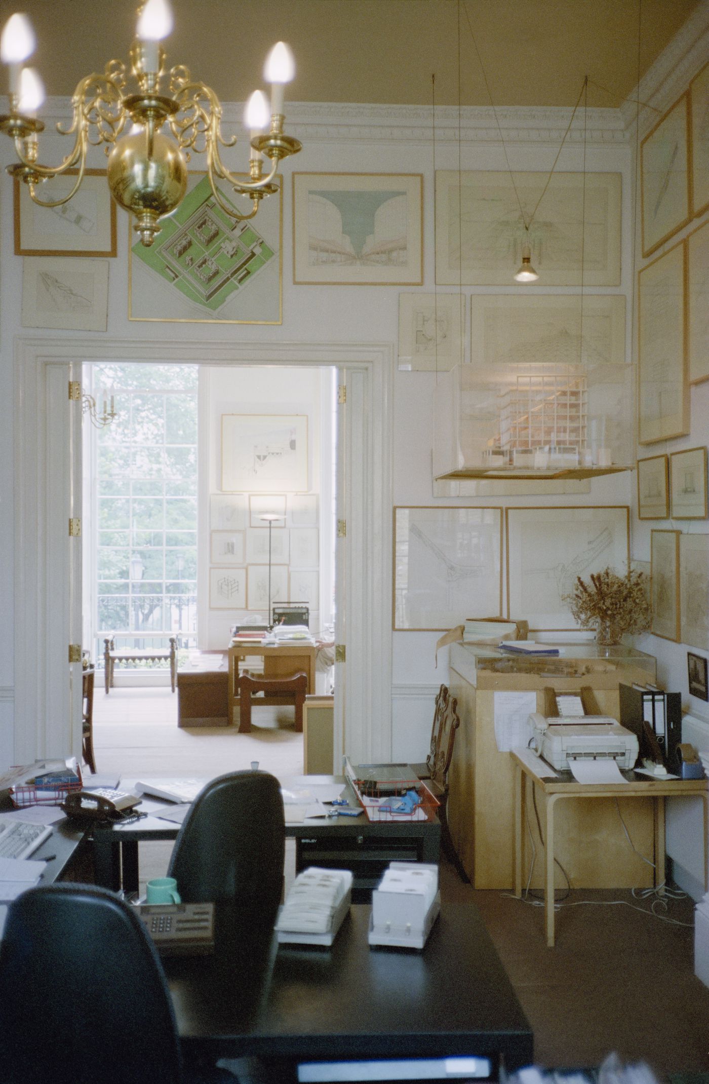 Interior view of the office of James Stirling, Michael Wilford and Associates on Fitzroy Square in London