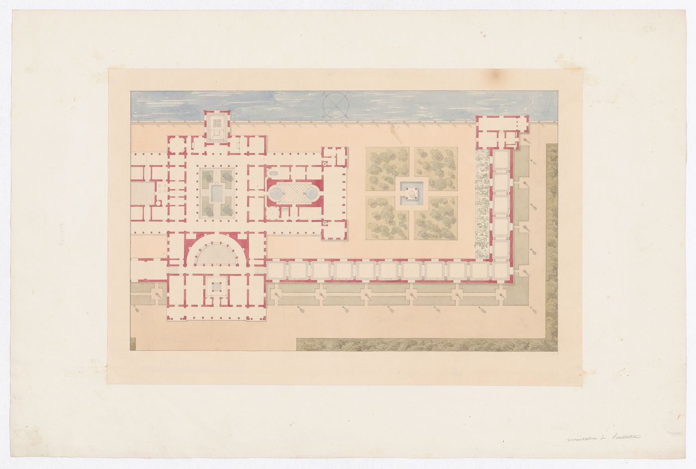 Hubert Rohault de Fleury's reconstruction of Pliny the Younger's Laurentine Villa, Laurentum, possibly after Lafitte