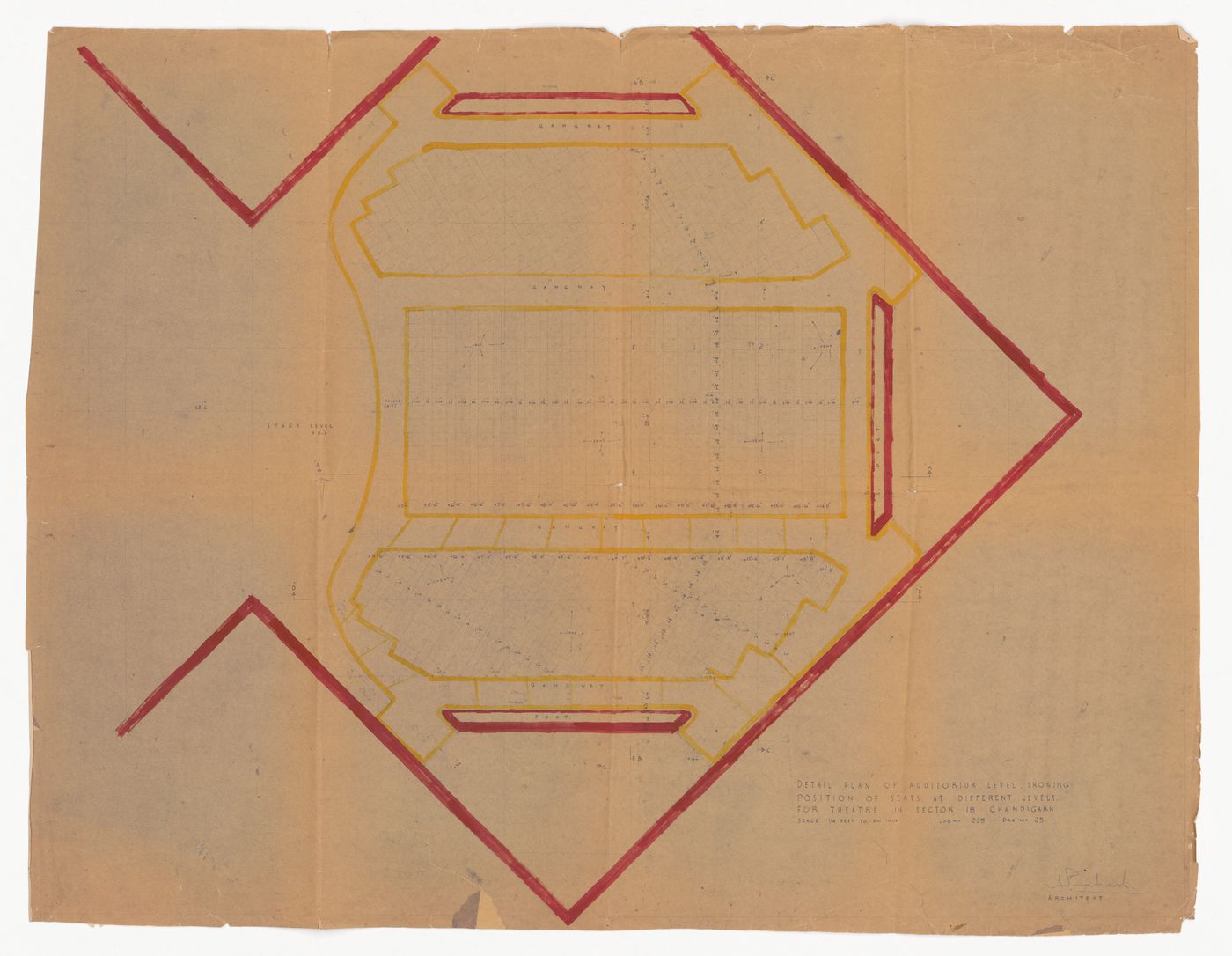 Detail of plan of auditorium level for Tagore Theatre, Chandigarh, India