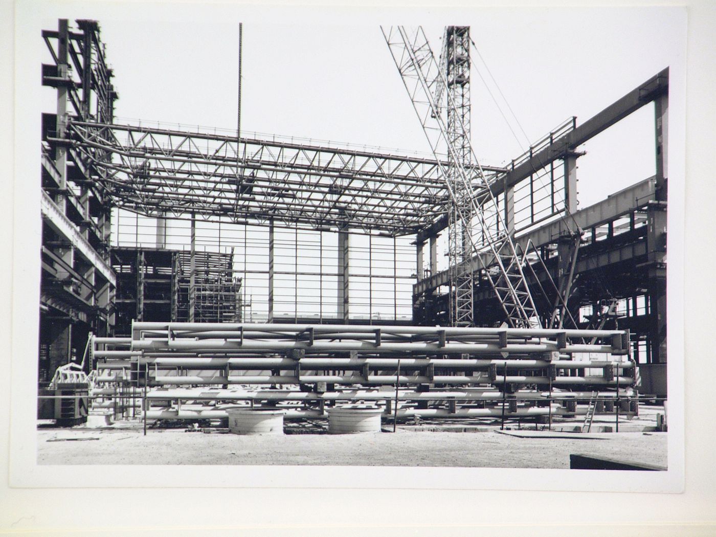 View of construction of steel structure for power station, United Kingdom