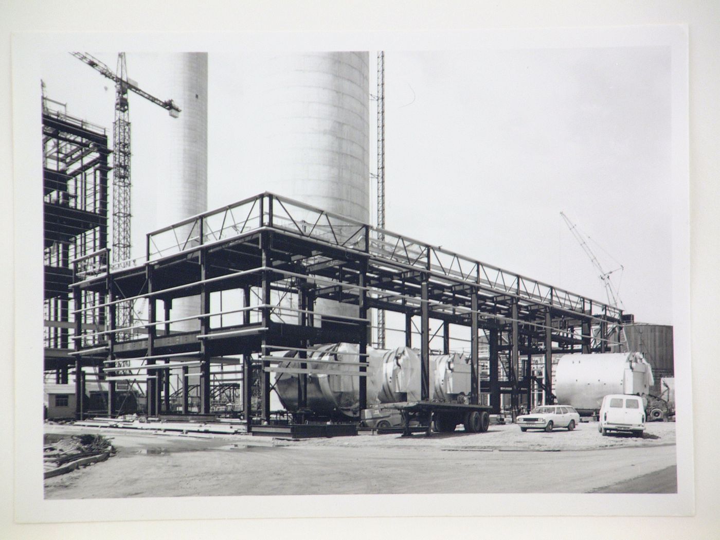 View of construction of steel structure for power station, United Kingdom