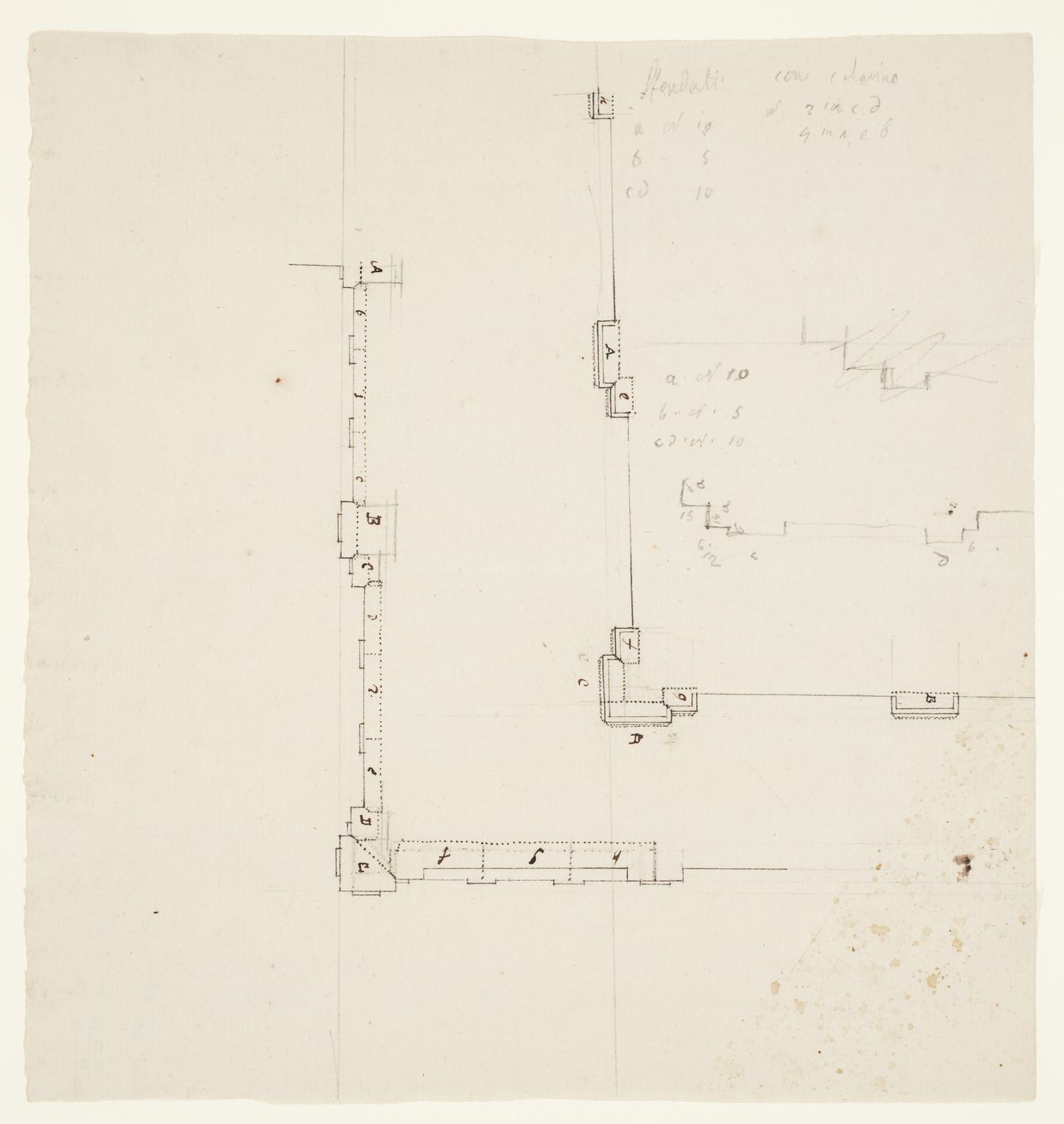 Partial plans and partial sketch plans for a corner for Castello di Rivoli, Turin