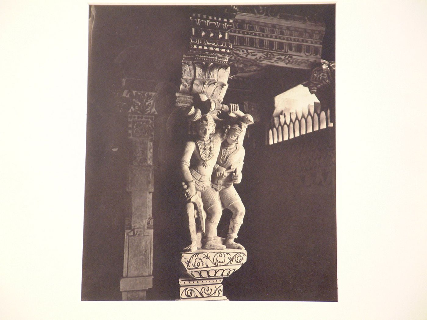 View of caryatids inside an unidentified building, India