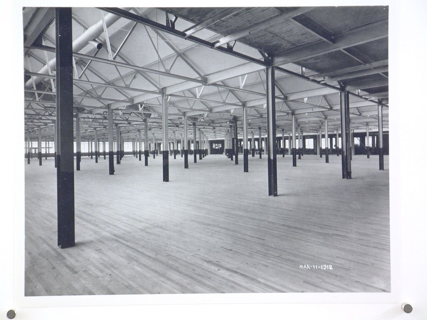 Interior view of the Assembly [?] Building showing columns, Continental Motor Car Corporation Assembly Plant, East Jefferson Avenue, Detroit, Michigan