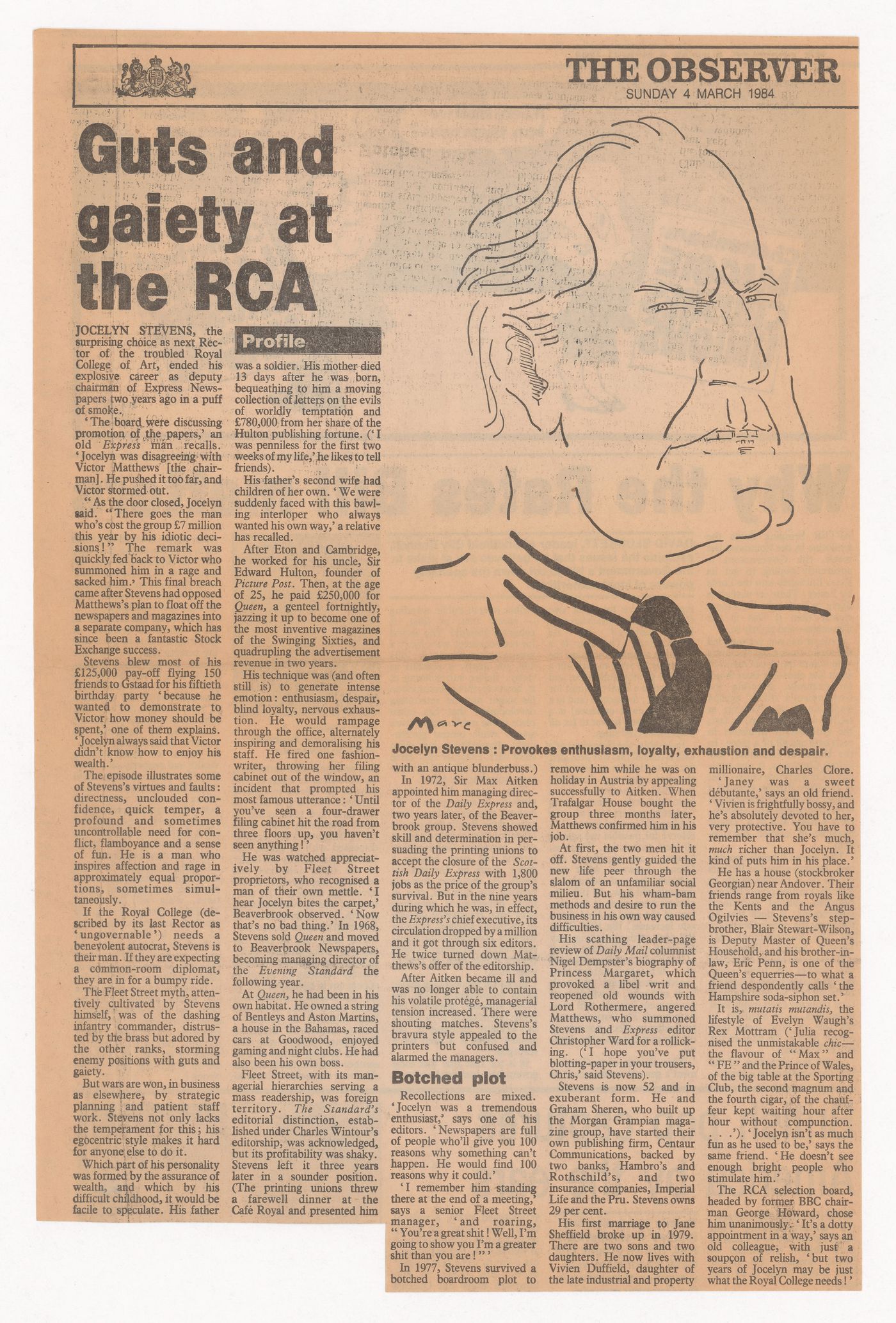 "Guts and gaiety at the RCA", article from the Observer about new Royal College of Art Rector, Jocelyn Stevens