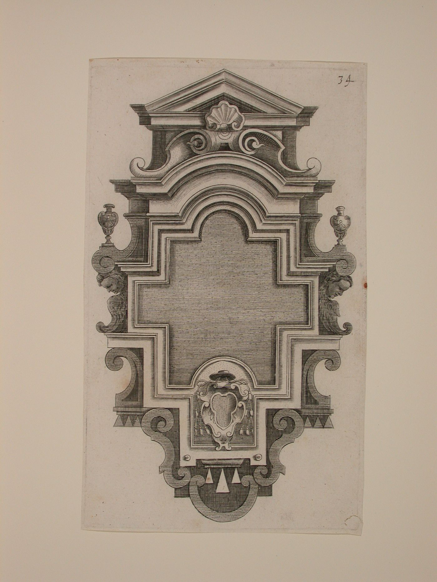 Design for a wall monument with a cardinal's hat