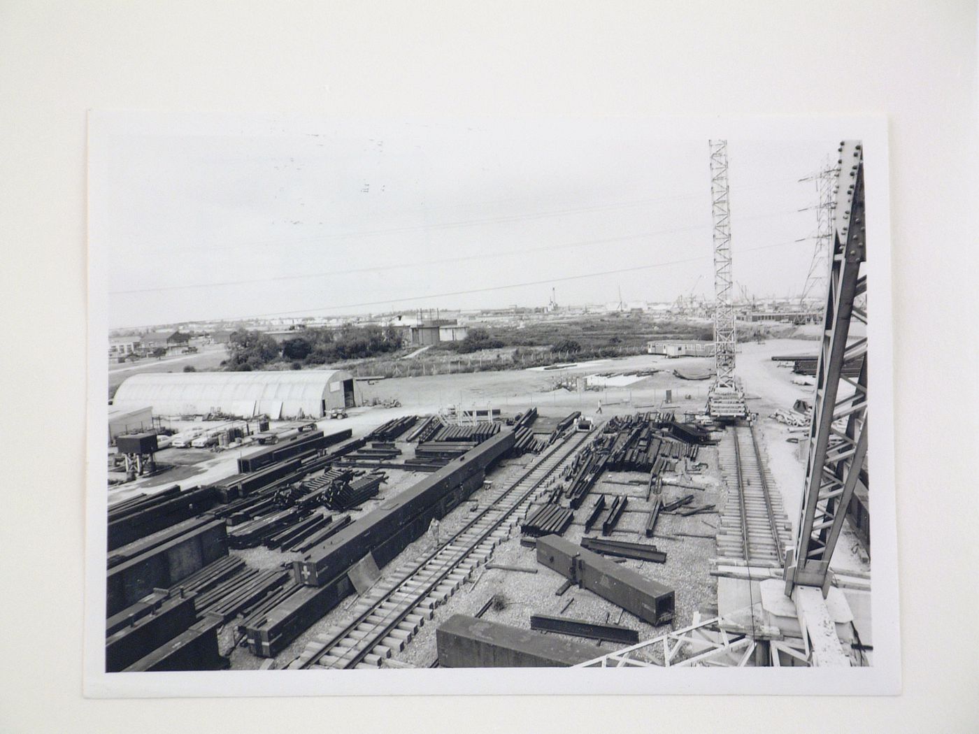 View of steel beams used for construction of power station, United Kingdom