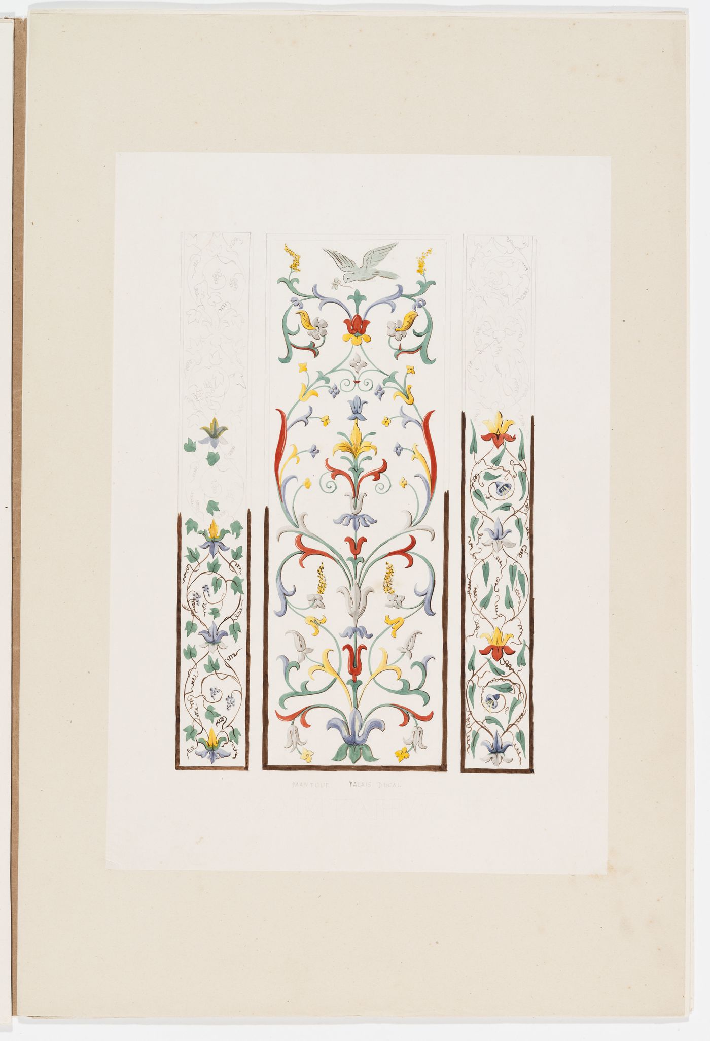 Ornament drawing of three bands decorated with arabesques from the Palazzo ducale, Mantua