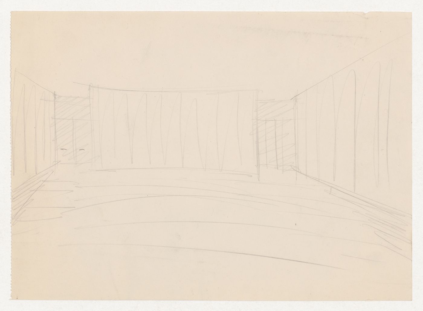 Interior perspective sketch for the auditorium for the Metallurgy Building showing the entrance, Illinois Institute of Technology, Chicago