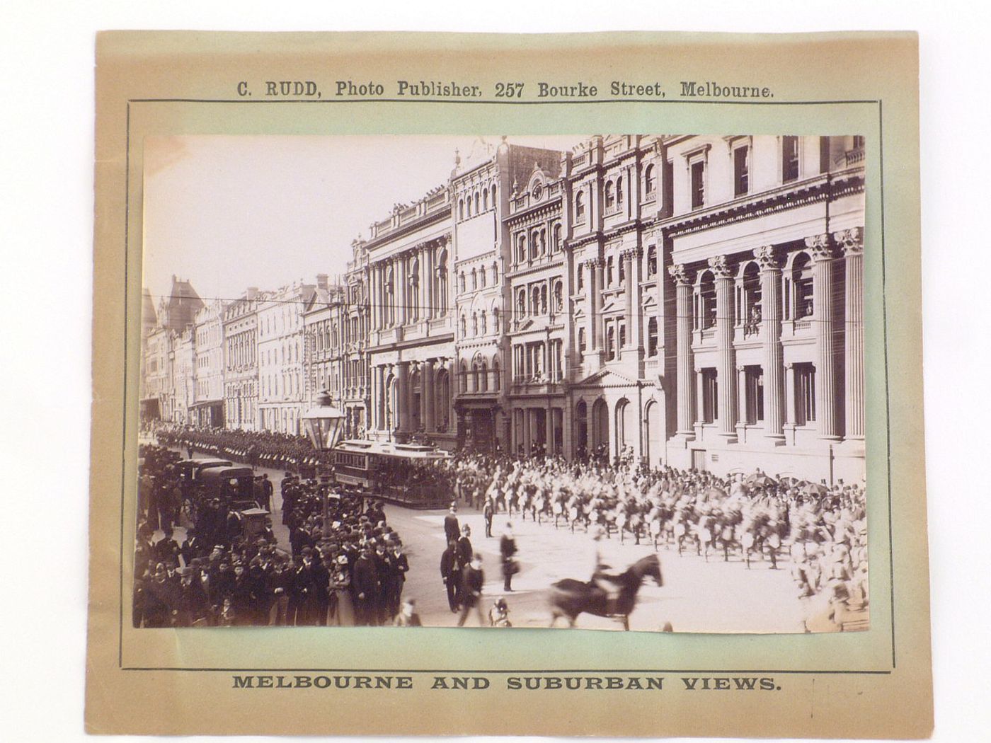 View of a parade showing a marching band, Melbourne [?], Australia
