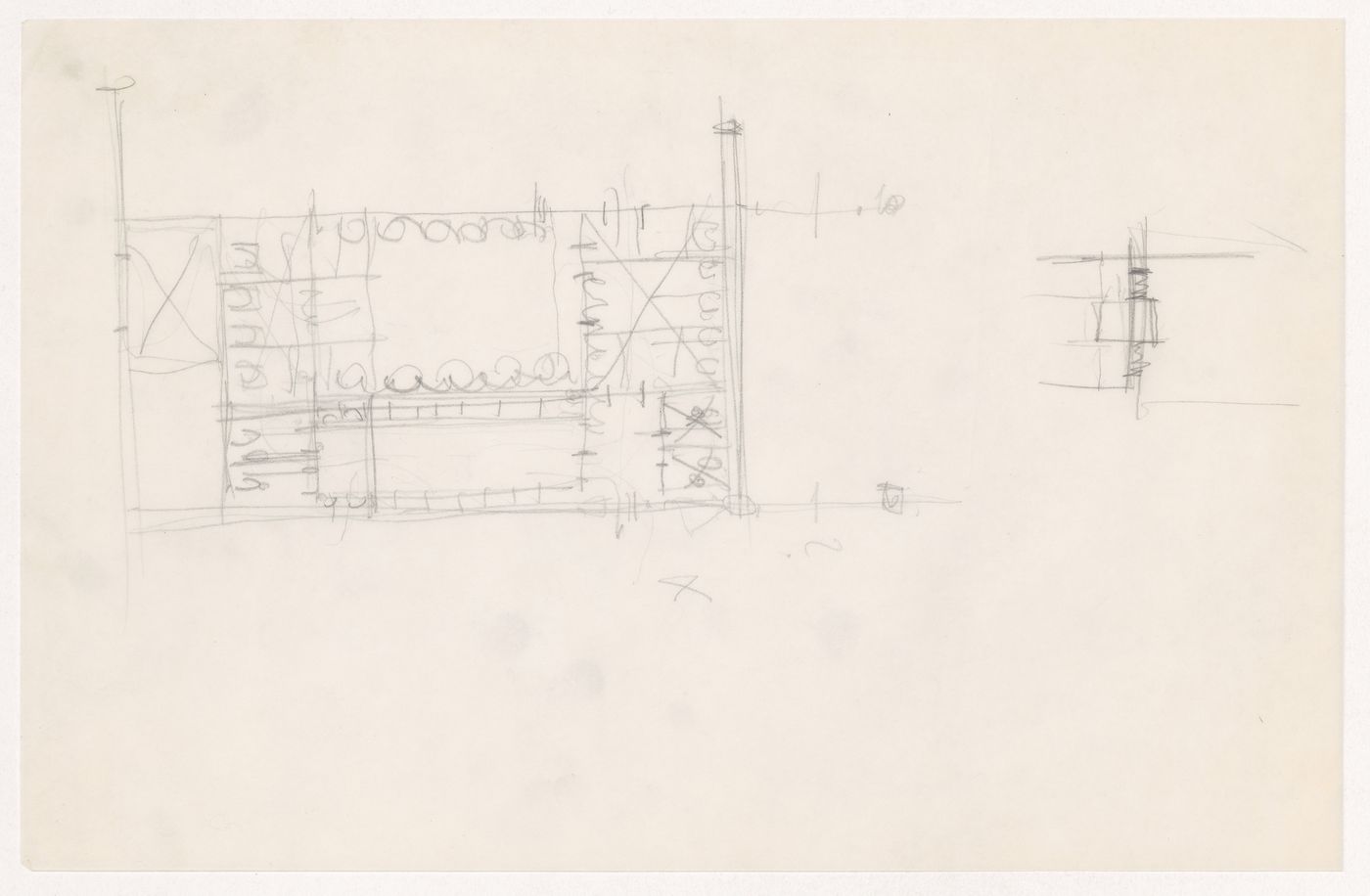 Partial sketch plans for the Metallurgy Building, Illinois Institute of Technology, Chicago, with an unidentified sketch