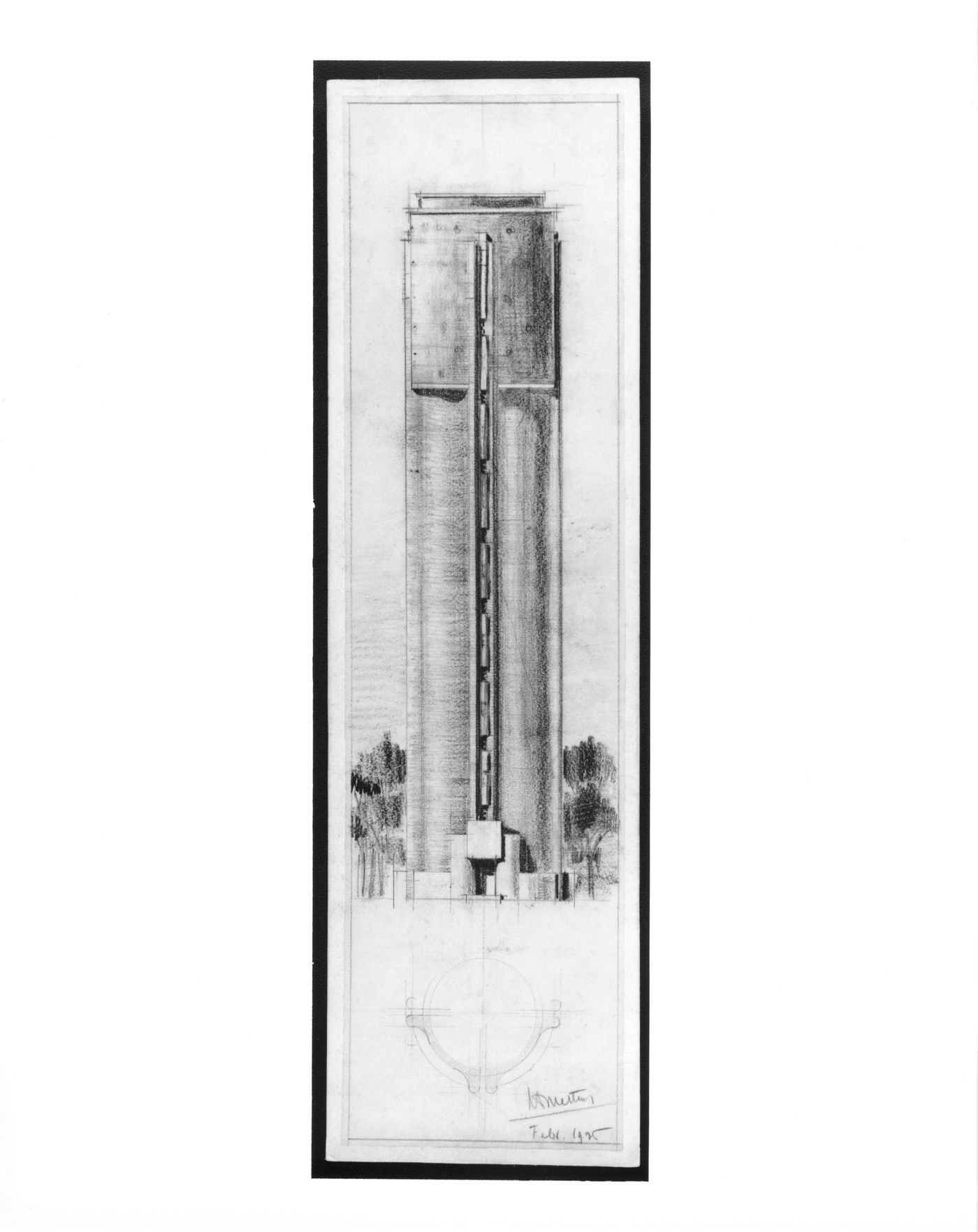 Elevation and half plan for a water tower, Netherlands