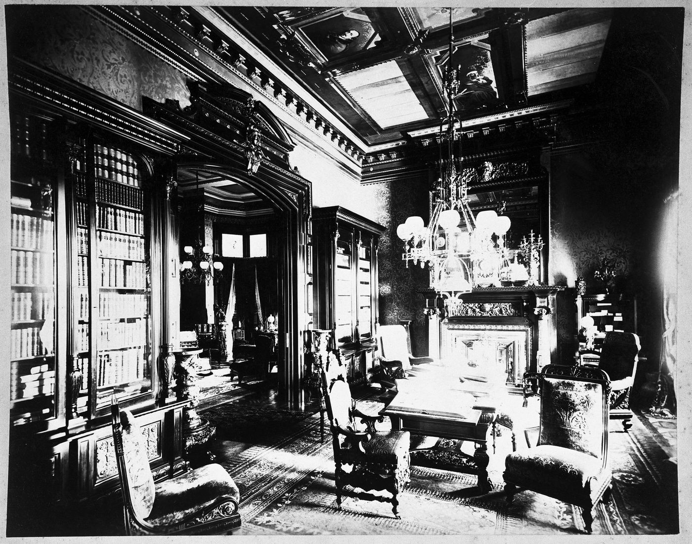 Library and sitting room to left through doorway, Linden Towers, James Clair Flood Estate, Atherton, California