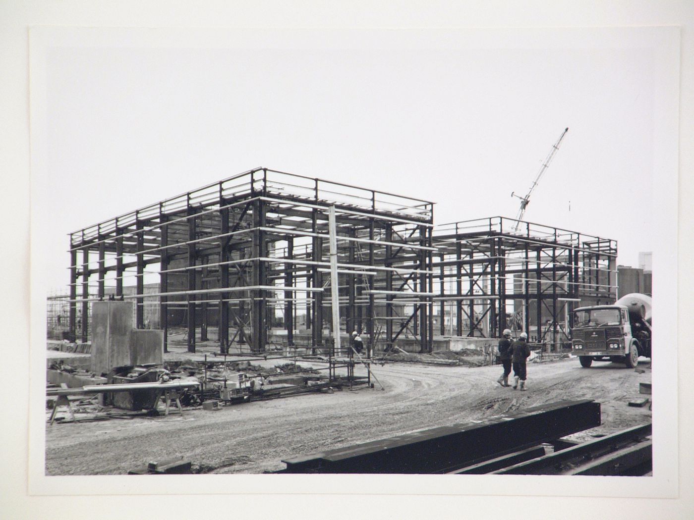 View of construction of steel structure for power station, United Kingdom