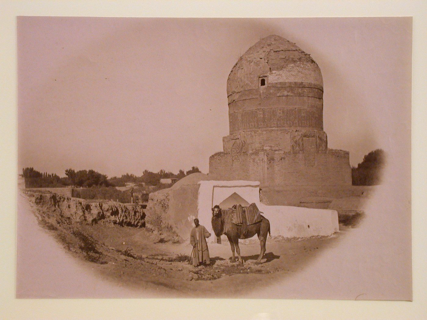 View of a Moslem mosque with man and camel, Uzbekistan, former Soviet Union