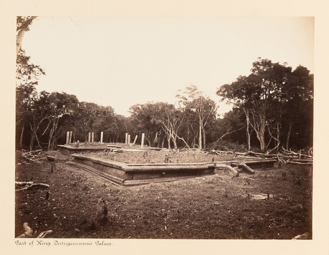 View of pavilions, King Mahasen's Palace, Anuradhapura, Ceylon (now Sri Lanka)