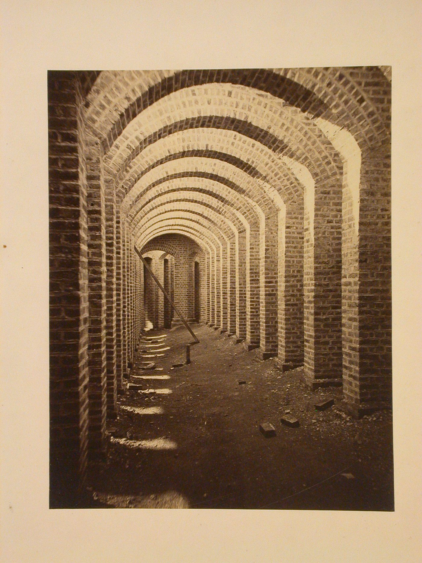 Interior view of the undercroft, Albert Memorial construction site, Hyde Park, London, England