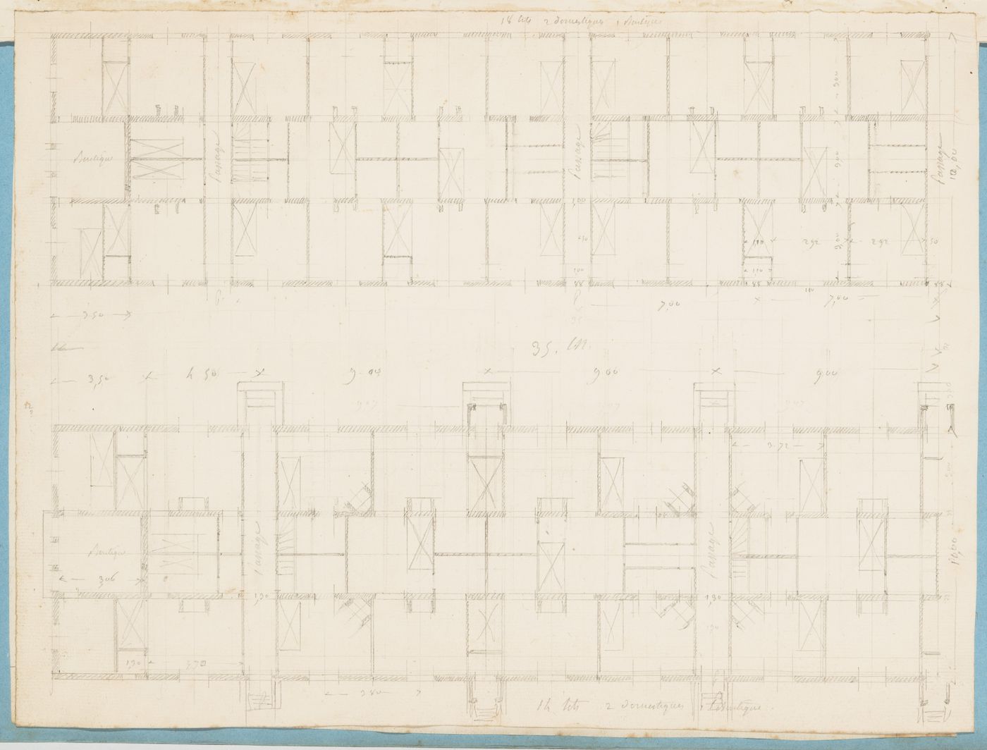 Project for housing for M. Busche: Partial plans for row houses