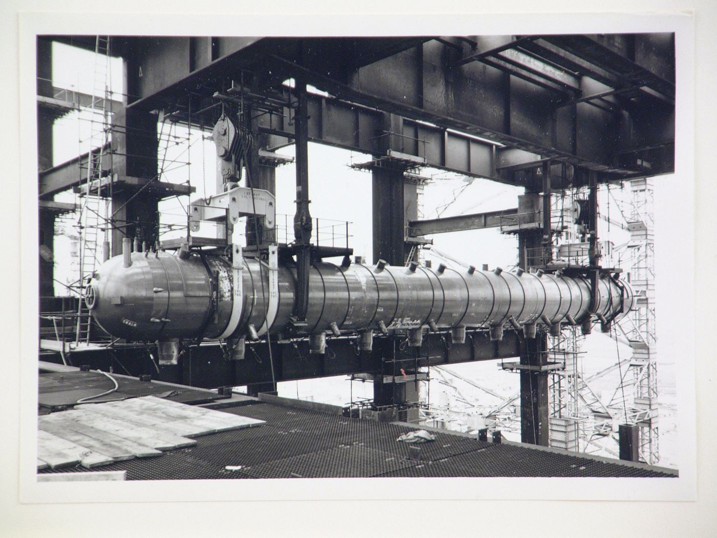 View of construction of steel structure for power station, United Kingdom