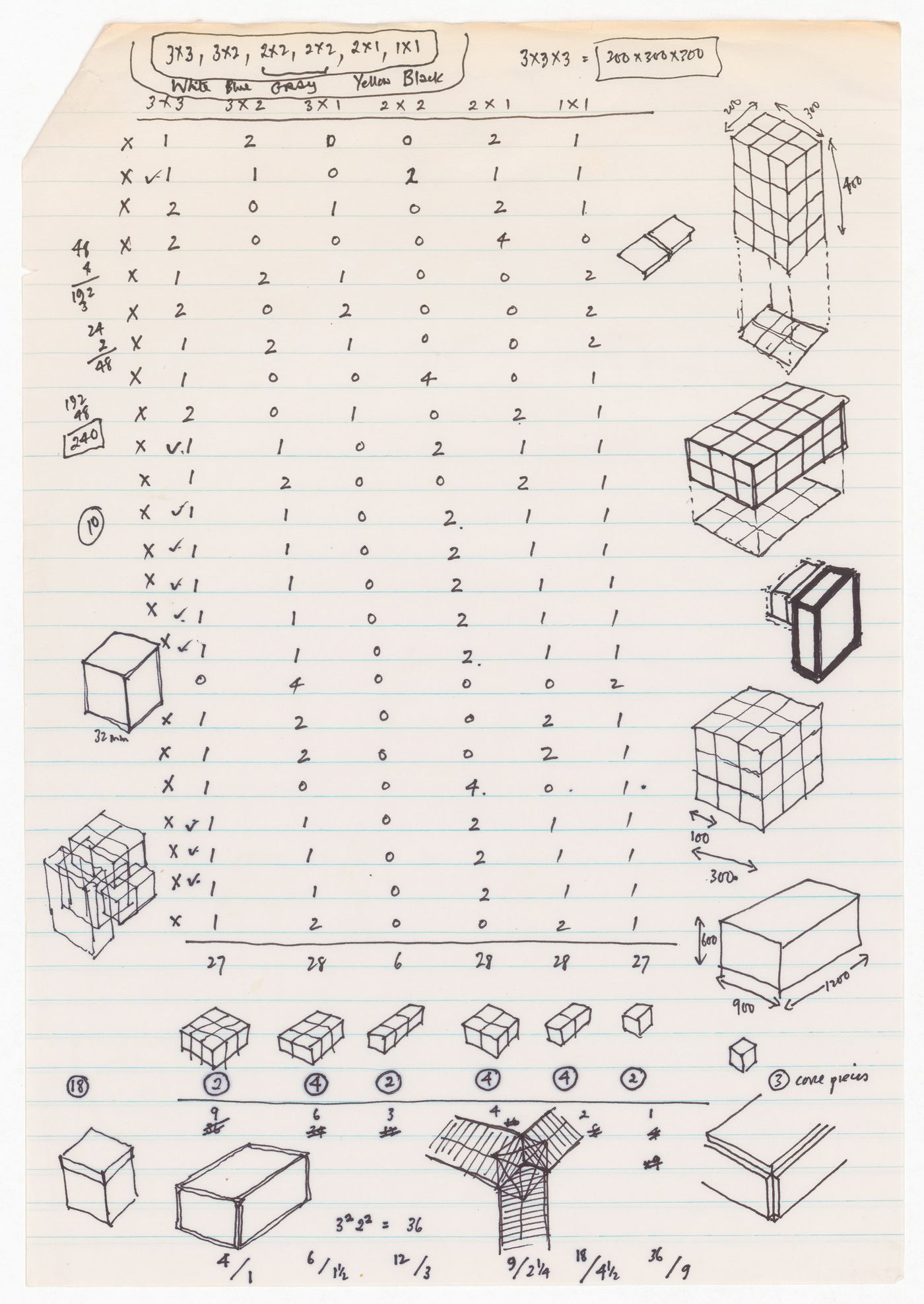 Drawings of coding pattern and geometric sketches