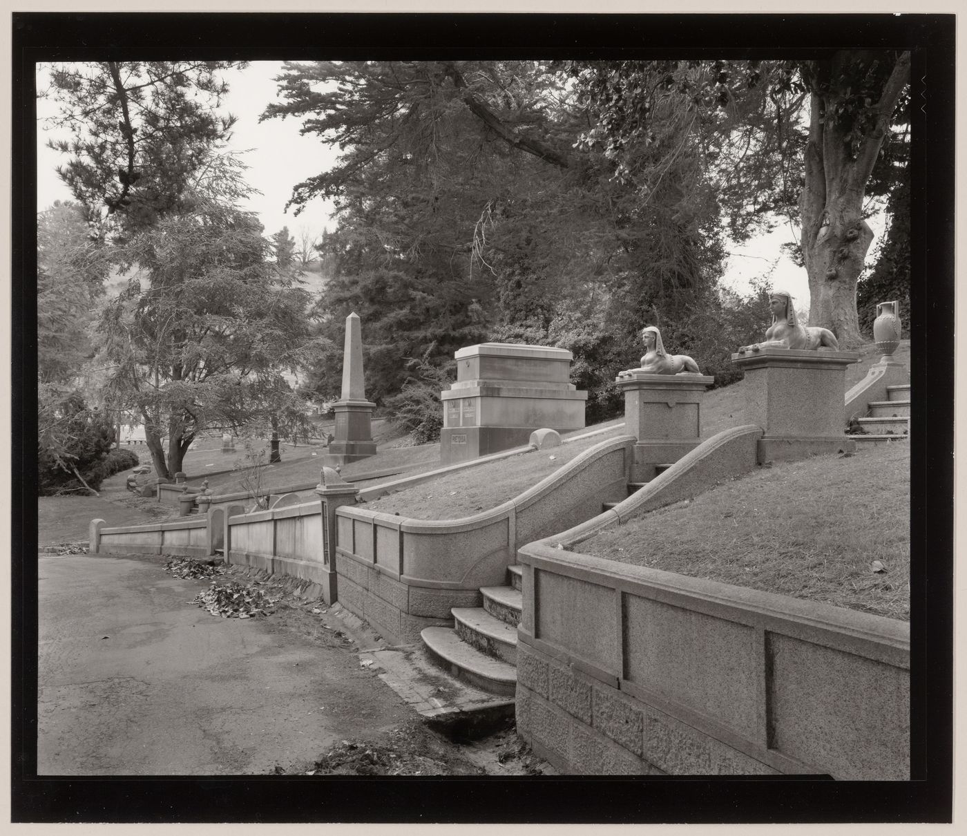 View with the Latham Memorial, Mountain View Cemetery, Oakland, California