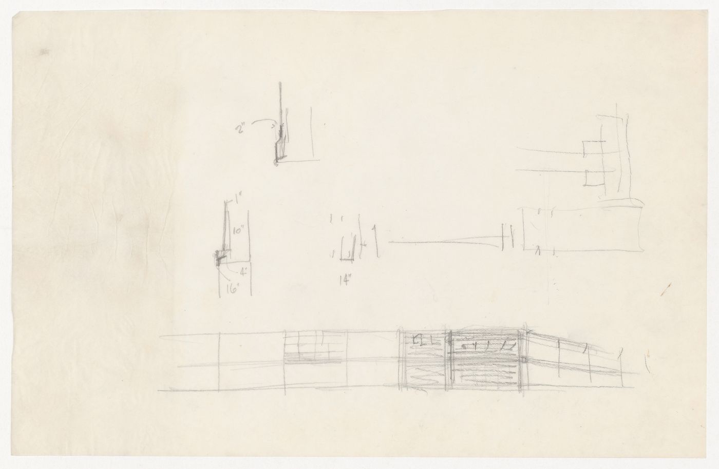 Perspective sketch and sketch sectional details for the Metallurgy Building, Illinois Institute of Technology, Chicago