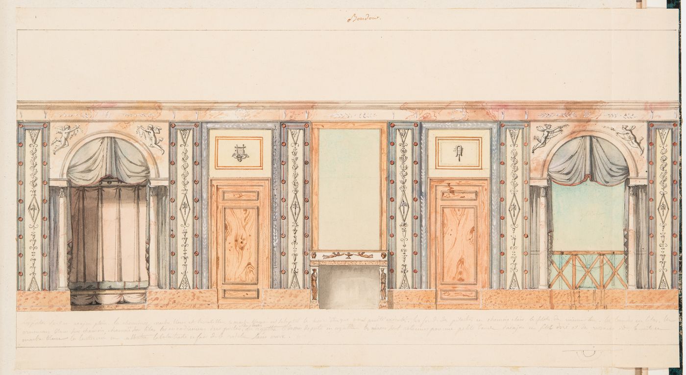Project for renovations for a house for M. le Dhuy: Elevations showing the interior decoration for the salon and the boudoir